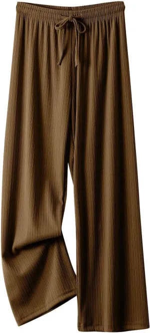 Linen Pants Women Wide Leg High Waist Adjustable Knot Summer Dressy Casual Drawstring Trousers Flowy Palazzo Pants