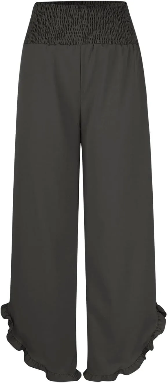 Linen Pants Women Wide Leg Palazzo Pants Elastic High Waisted Trousers Summer Beach Bottoms Loose Fit Casual Pant