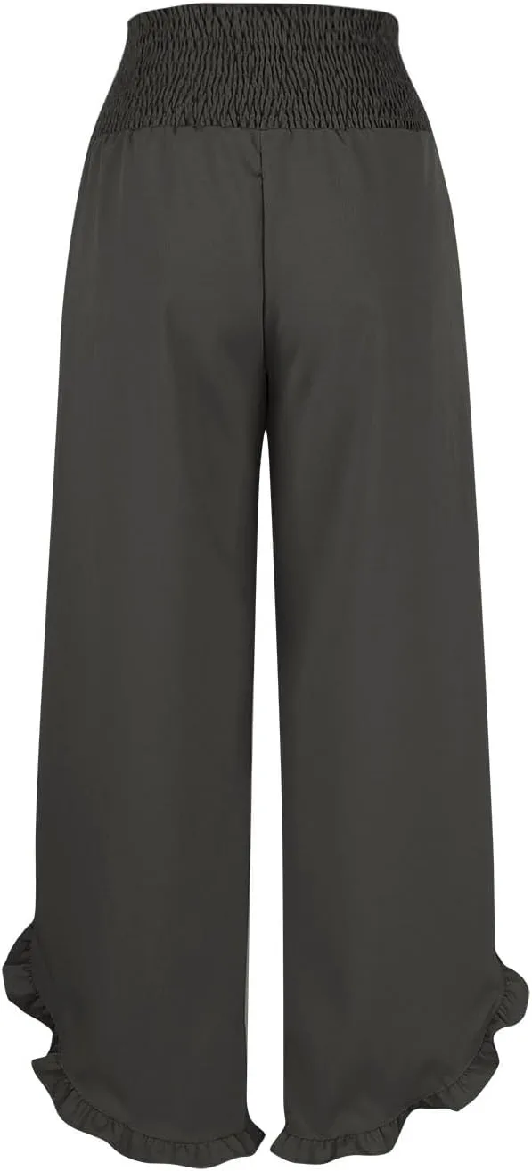 Linen Pants Women Wide Leg Palazzo Pants Elastic High Waisted Trousers Summer Beach Bottoms Loose Fit Casual Pant