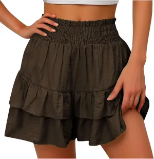 Linen Shorts for Women 2025 Summer Solid Color High Waisted Short with Floral Pleated Hem Casual Ruffle Baggy Shorts