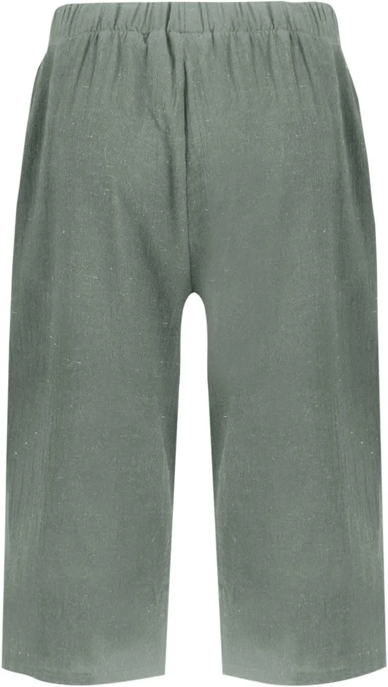 Linen Summer Pants Women Waist Cotton Trouser Cropped Wide Leg Pants Linen Blend Pants Linen Outfit