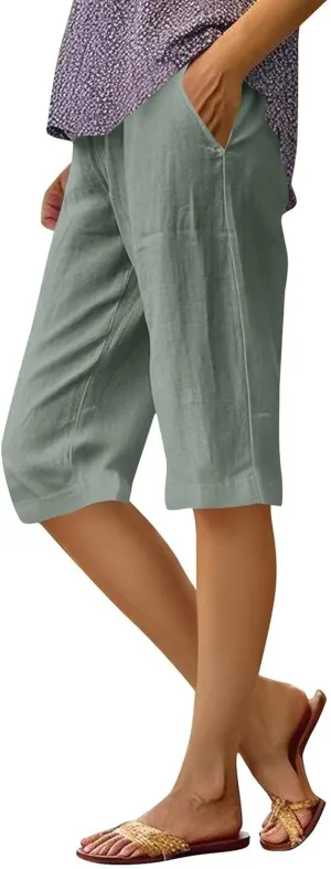 Linen Summer Pants Women Waist Cotton Trouser Cropped Wide Leg Pants Linen Blend Pants Linen Outfit