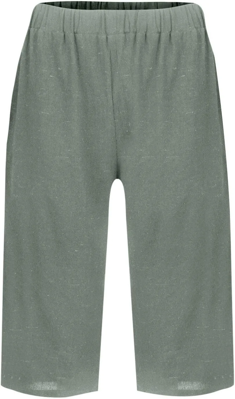 Linen Summer Pants Women Waist Cotton Trouser Cropped Wide Leg Pants Linen Blend Pants Linen Outfit