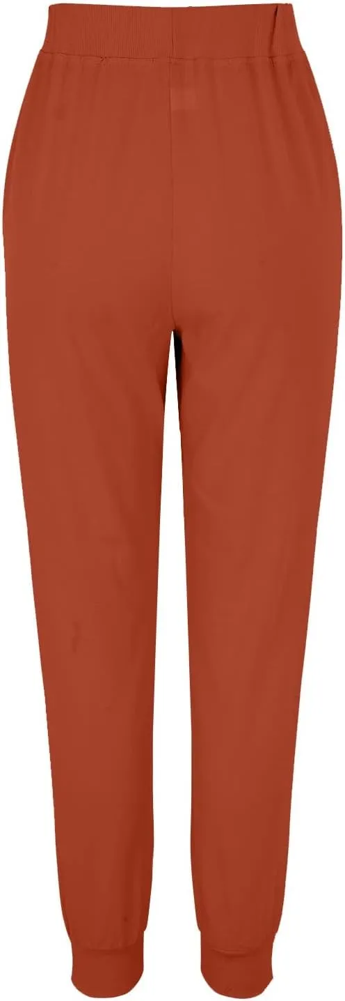 Linen Tapered Pants Women Drawstring Elastic Waist Casual Trousers with Pockets Straight Leg Loose Comfy Sweatpants