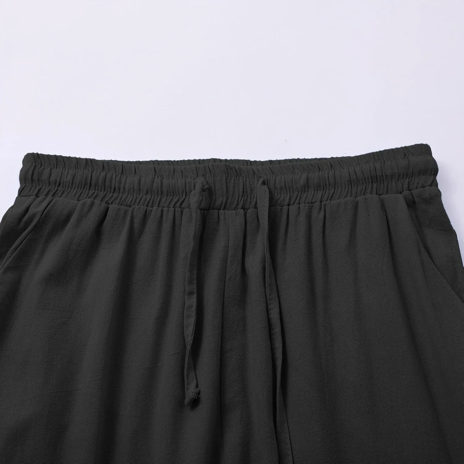 Linen Wide Leg Checkered Trousers Leg Pants Casual Baggy Elastic Waistband with Pockets Fashionable Pants Casua
