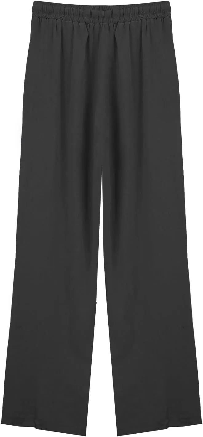 Linen Wide Leg Checkered Trousers Leg Pants Casual Baggy Elastic Waistband with Pockets Fashionable Pants Casua