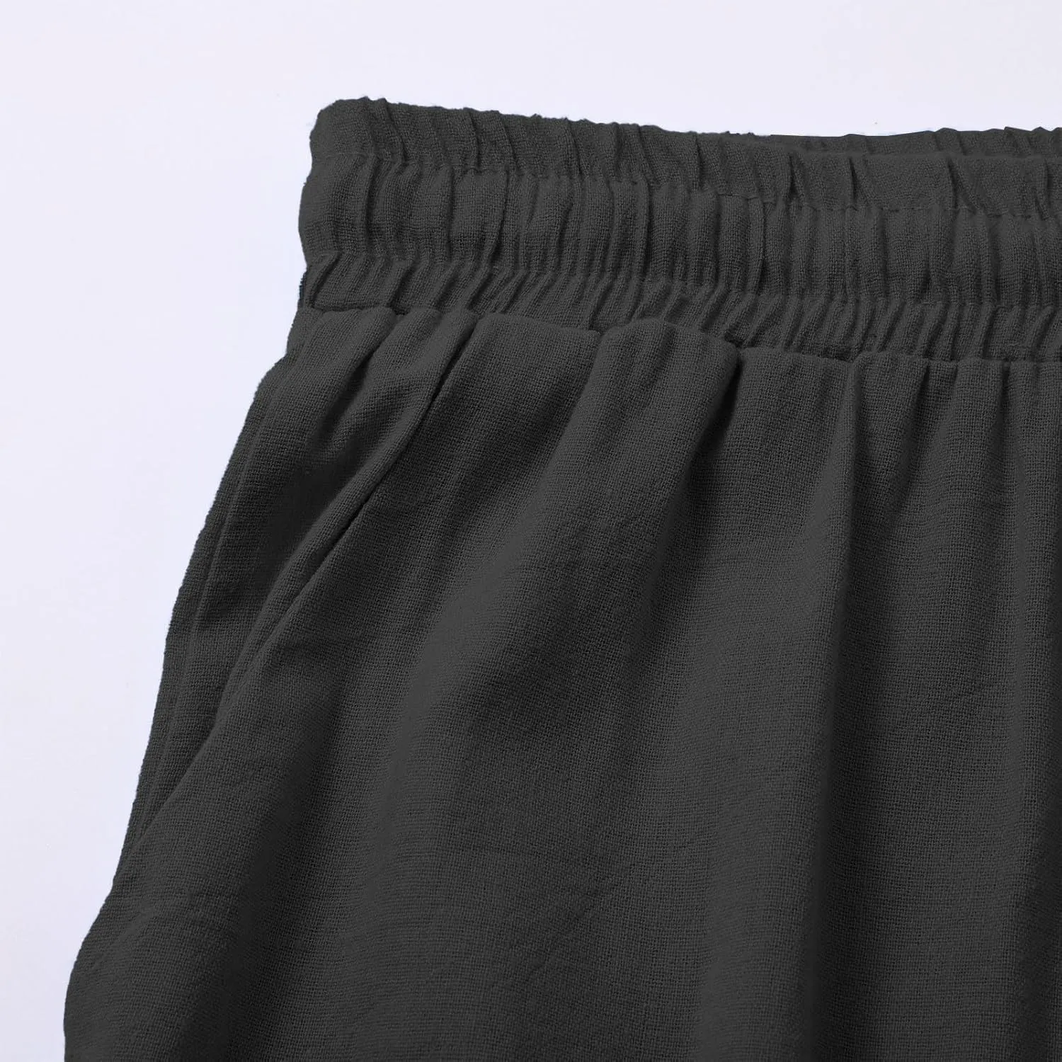 Linen Wide Leg Checkered Trousers Leg Pants Casual Baggy Elastic Waistband with Pockets Fashionable Pants Casua