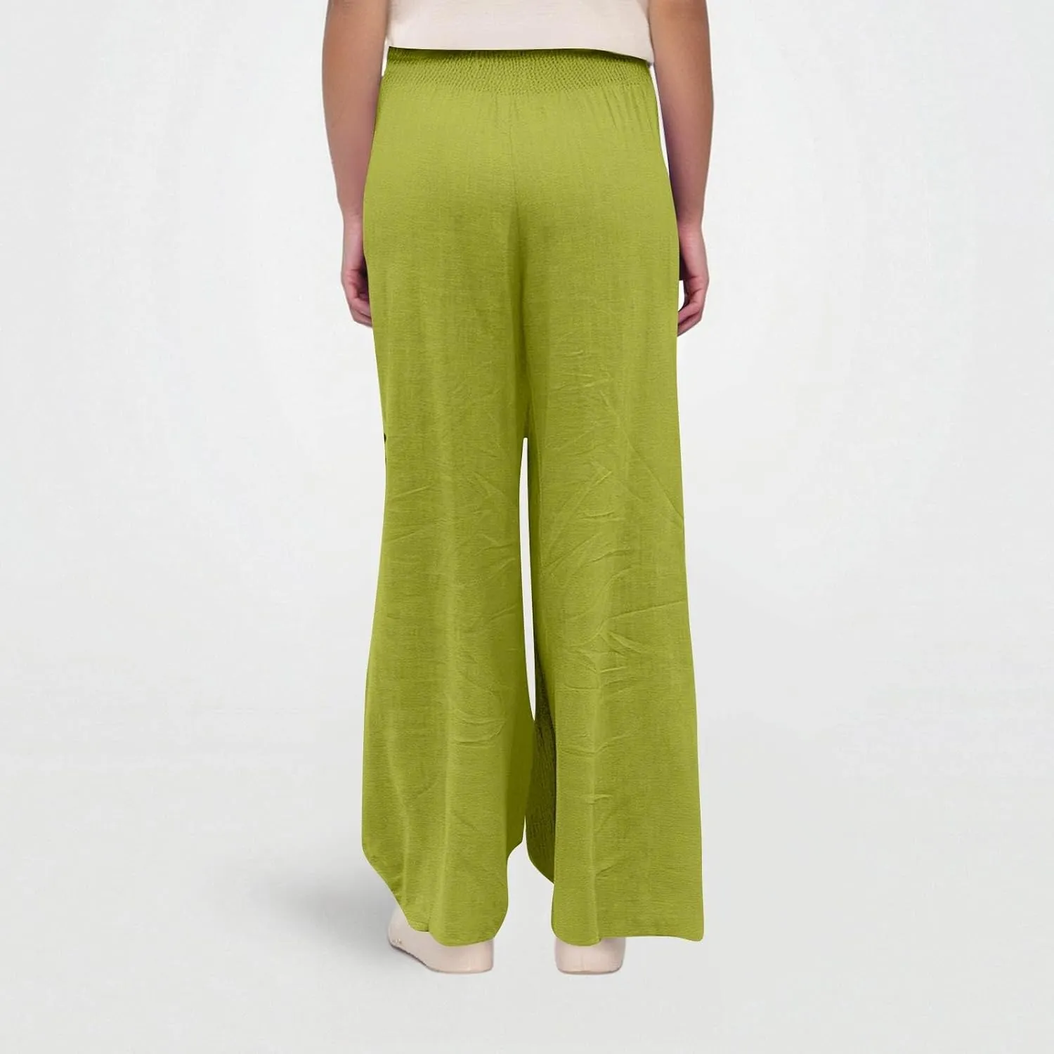 Linen Wide Leg Pants for Women Summer Palazzo Pants Smocked High Waisted Pant Casual Trouser with Pockets