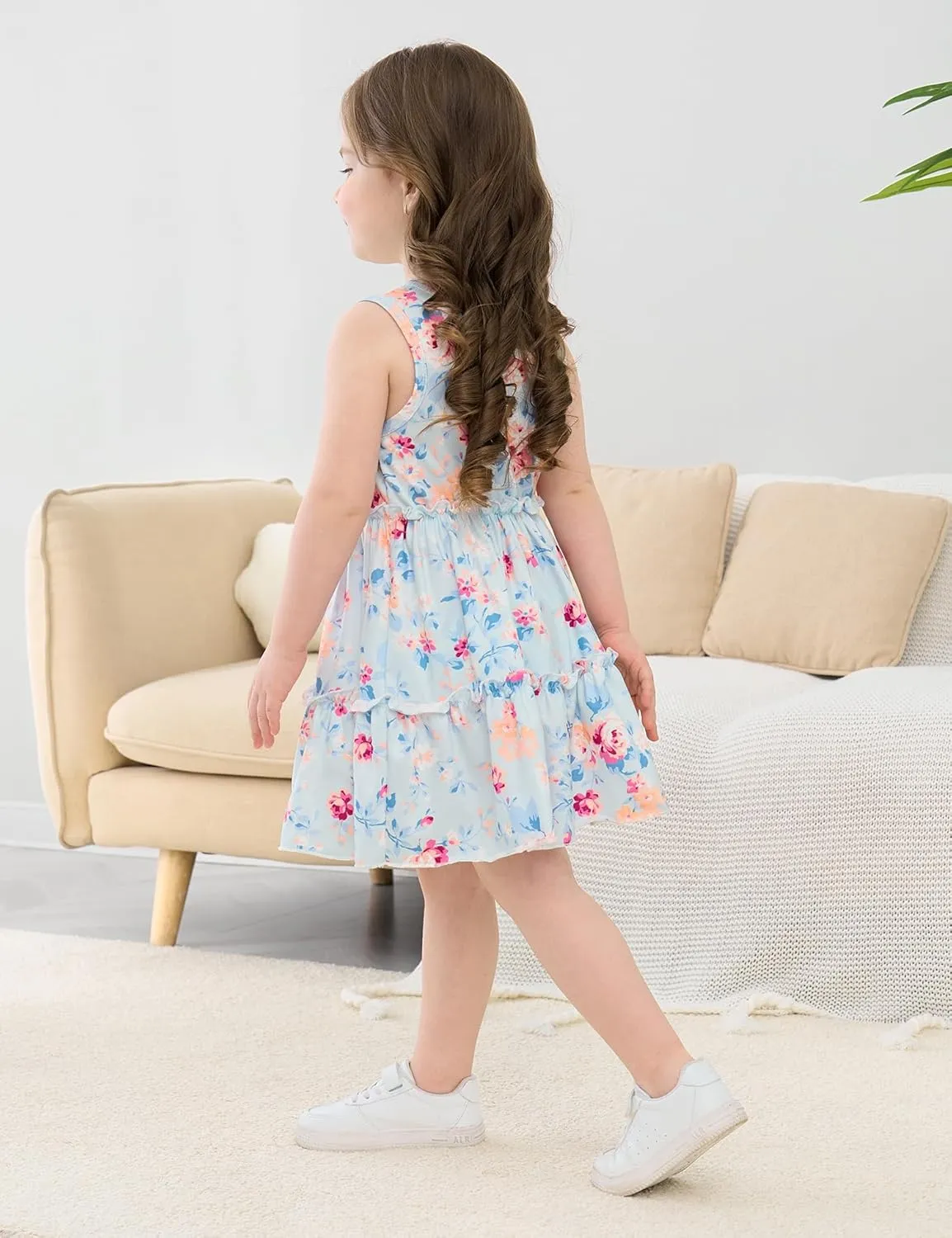 Little Girls Floral Dress - One Shoulder Twirl Tiered A-Line Toddler Party Dress Kids Summer Outfits for 2-8 Years