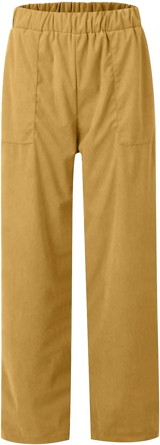 LOAIHA Corduroy Pants for Women Casual Drawstring Elastic High Waist Straight Leg Pants Trousers with Pockets