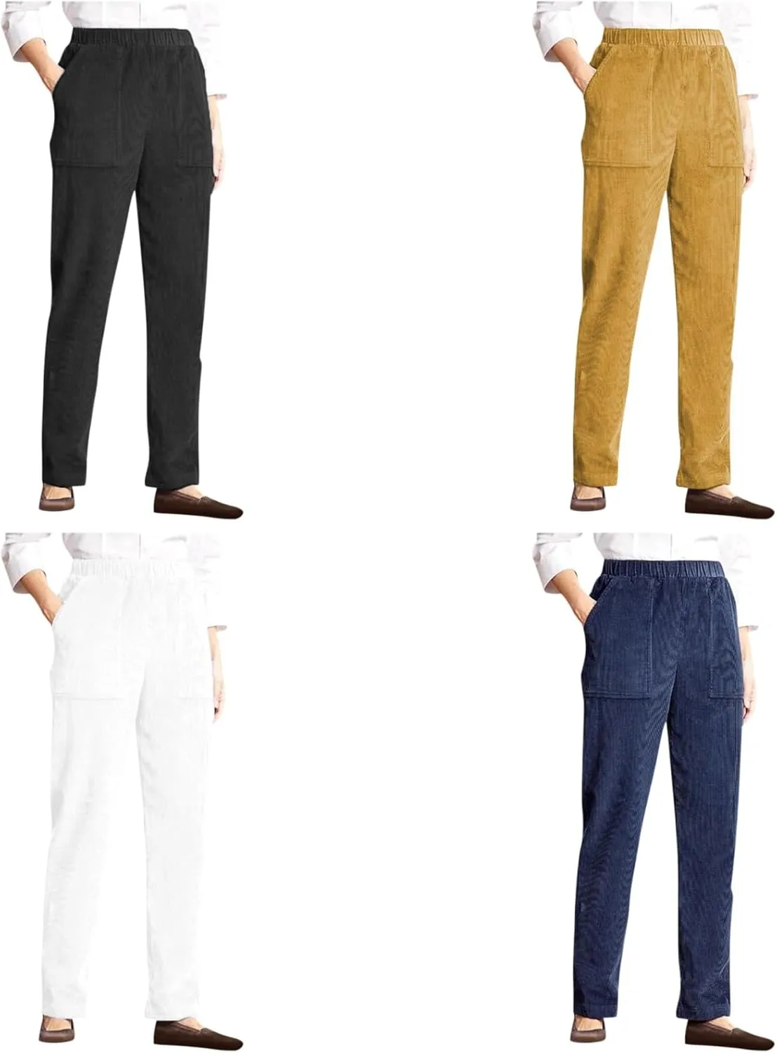 LOAIHA Corduroy Pants for Women Casual Drawstring Elastic High Waist Straight Leg Pants Trousers with Pockets