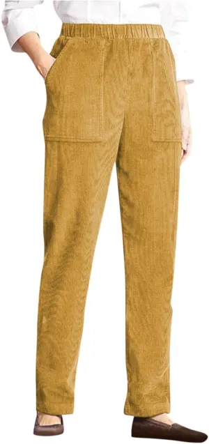 LOAIHA Corduroy Pants for Women Casual Drawstring Elastic High Waist Straight Leg Pants Trousers with Pockets