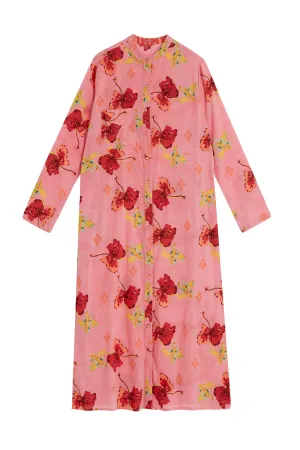 Long Open Kurta Robe in Pink Ibisco