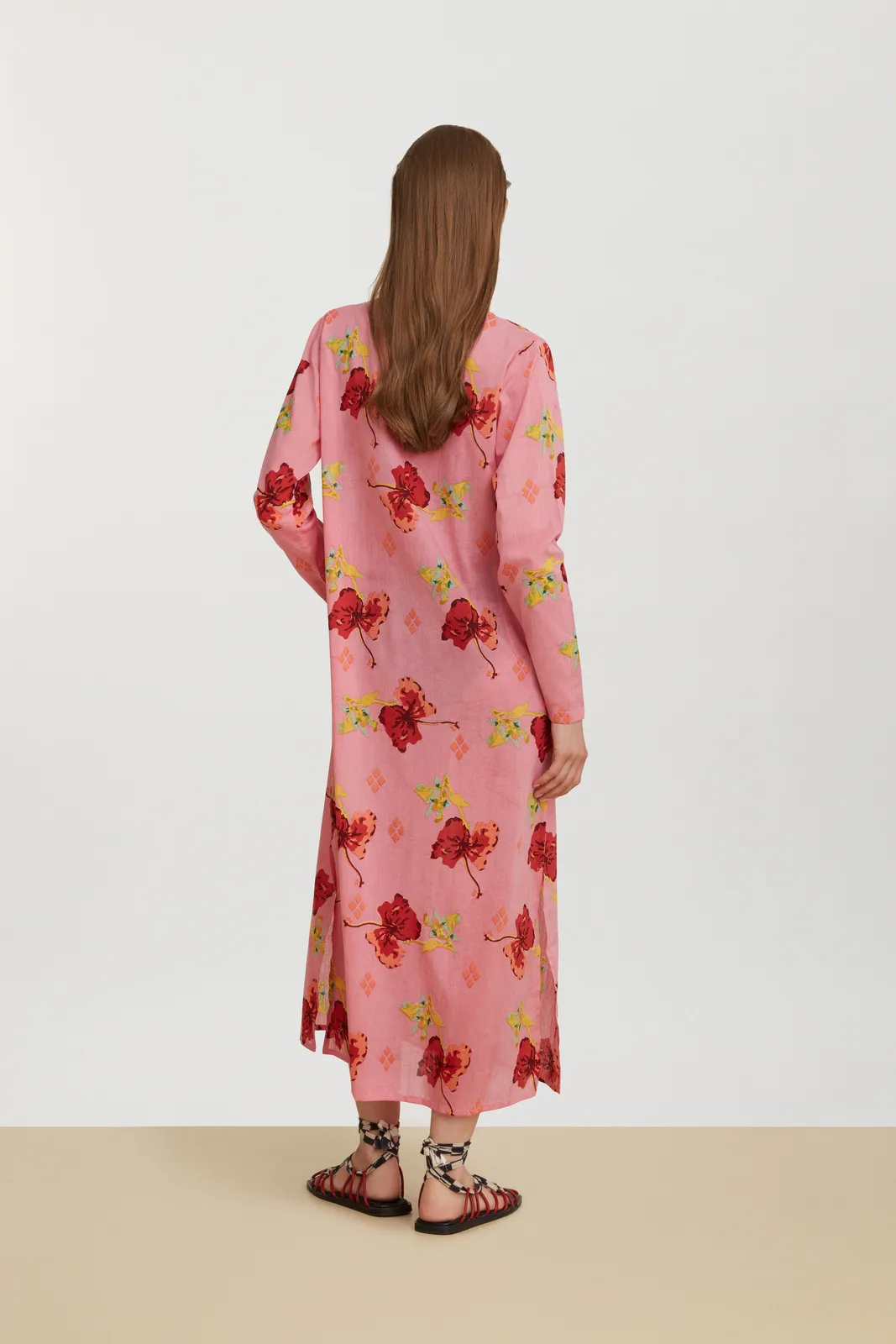 Long Open Kurta Robe in Pink Ibisco