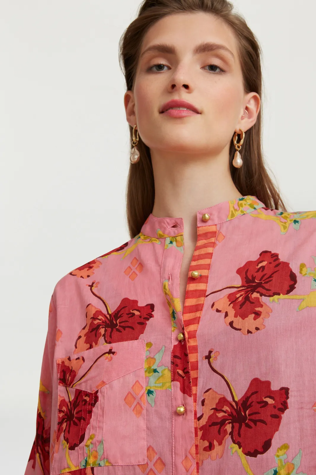 Long Open Kurta Robe in Pink Ibisco