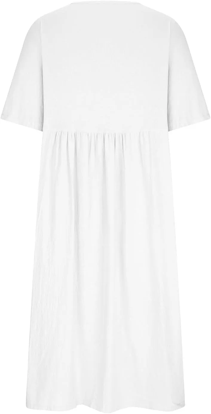 Loose Cotton and Linen Round Neck Five Point Sleeve Midi Dress Large Size Maxi Dress Casual Skirts for Women 2024