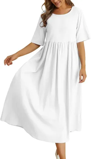 Loose Cotton and Linen Round Neck Five Point Sleeve Midi Dress Large Size Maxi Dress Casual Skirts for Women 2024