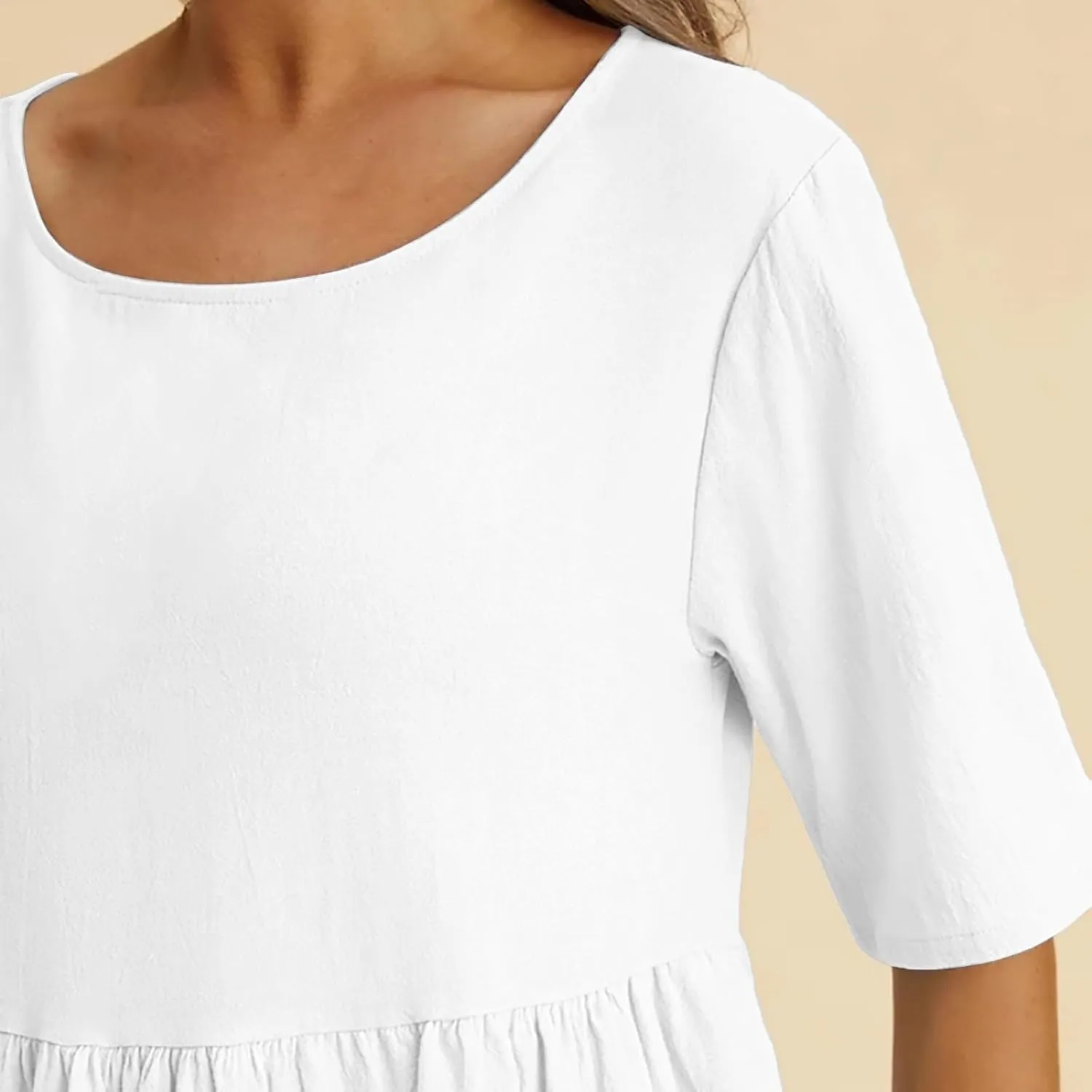 Loose Cotton and Linen Round Neck Five Point Sleeve Midi Dress Large Size Maxi Dress Casual Skirts for Women 2024