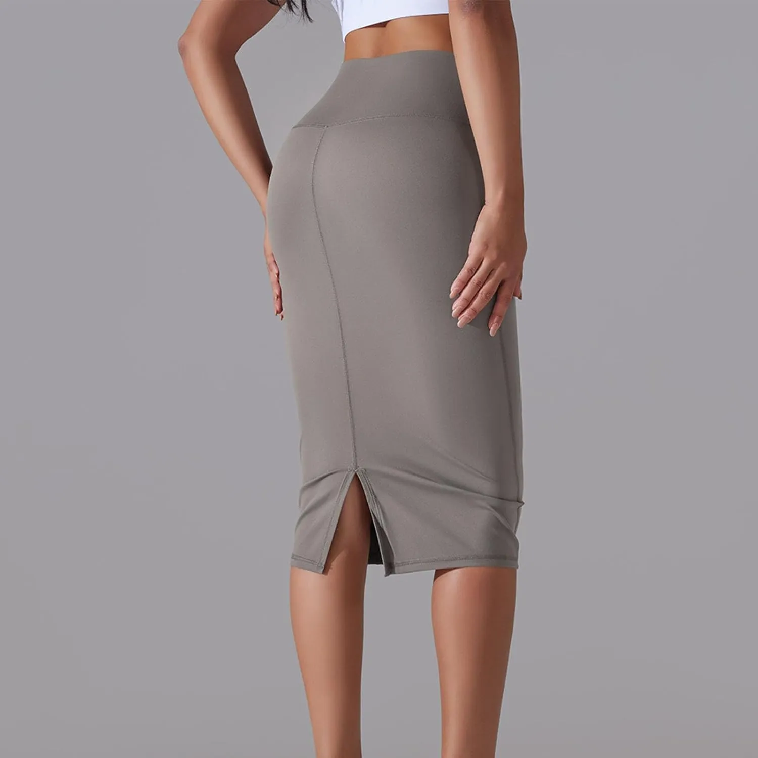 Lpmadey Womens Elegant Knee Length Elastic Waist Stretchy Bodycon Business Pencil Skirt Basic Stretch Pencil Midi Skirt