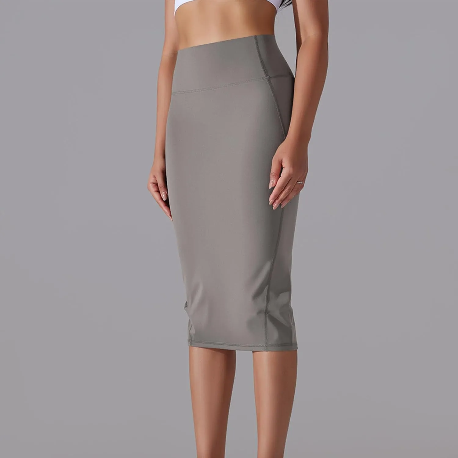 Lpmadey Womens Elegant Knee Length Elastic Waist Stretchy Bodycon Business Pencil Skirt Basic Stretch Pencil Midi Skirt