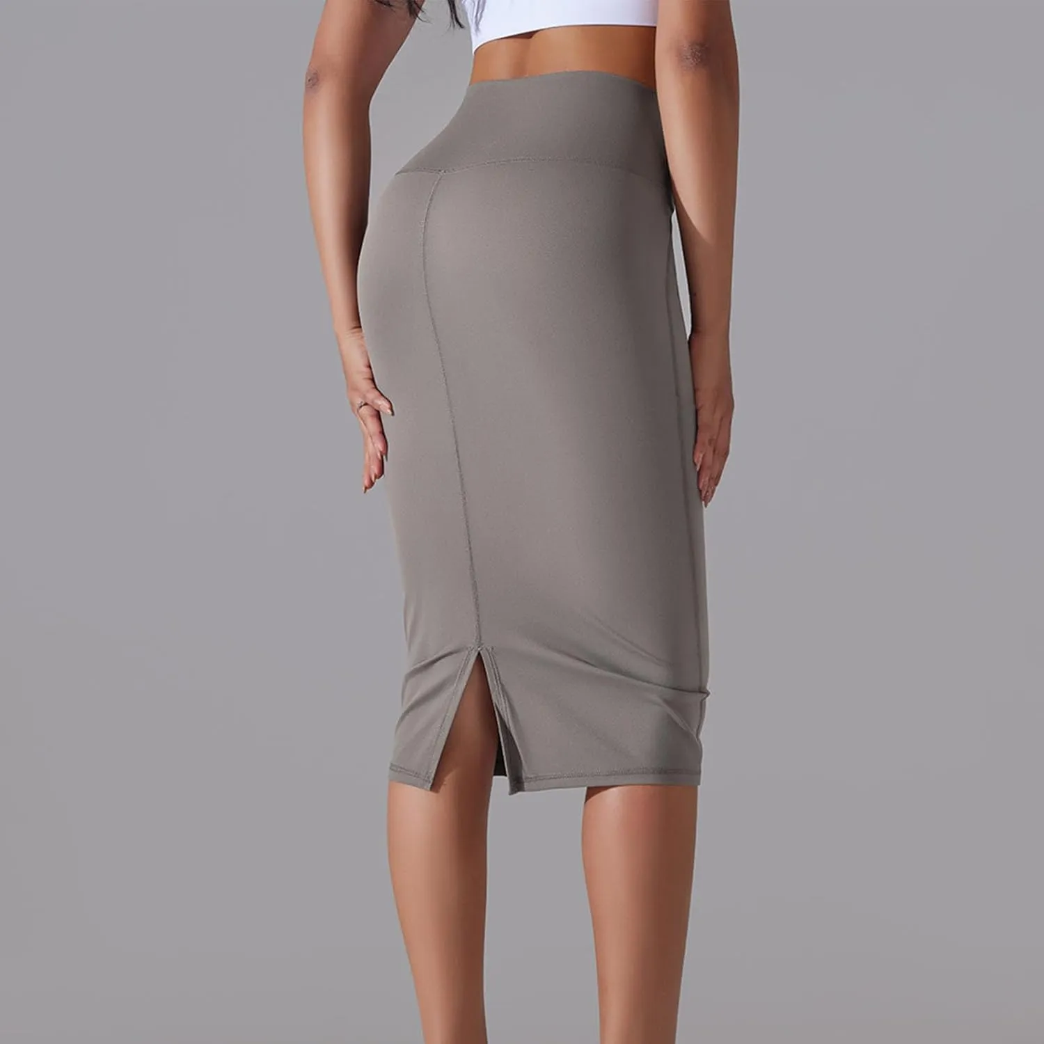 Lpmadey Womens Elegant Knee Length Elastic Waist Stretchy Bodycon Business Pencil Skirt Basic Stretch Pencil Midi Skirt
