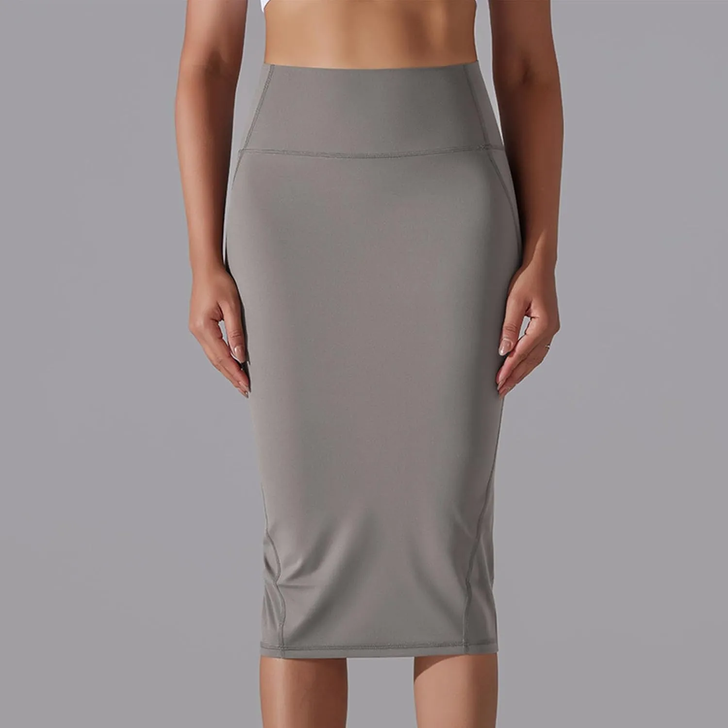 Lpmadey Womens Elegant Knee Length Elastic Waist Stretchy Bodycon Business Pencil Skirt Basic Stretch Pencil Midi Skirt
