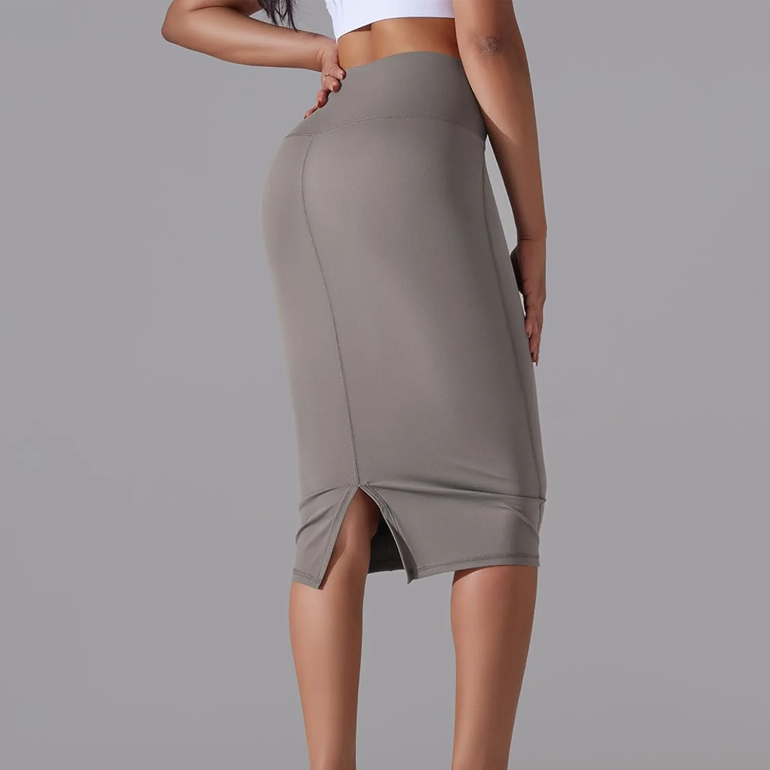 Lpmadey Womens Elegant Knee Length Elastic Waist Stretchy Bodycon Business Pencil Skirt Basic Stretch Pencil Midi Skirt