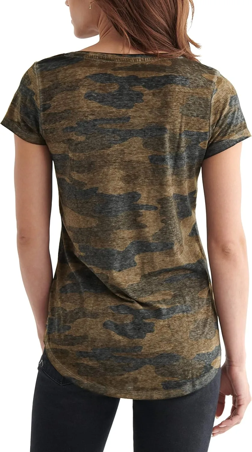 Lucky Brand Women's Short Sleeve Camo Burnout Tee