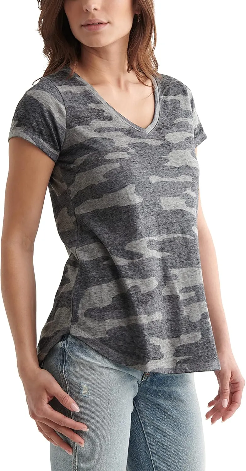 Lucky Brand Women's Short Sleeve Camo Burnout Tee