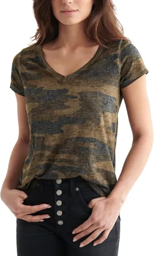 Lucky Brand Women's Short Sleeve Camo Burnout Tee