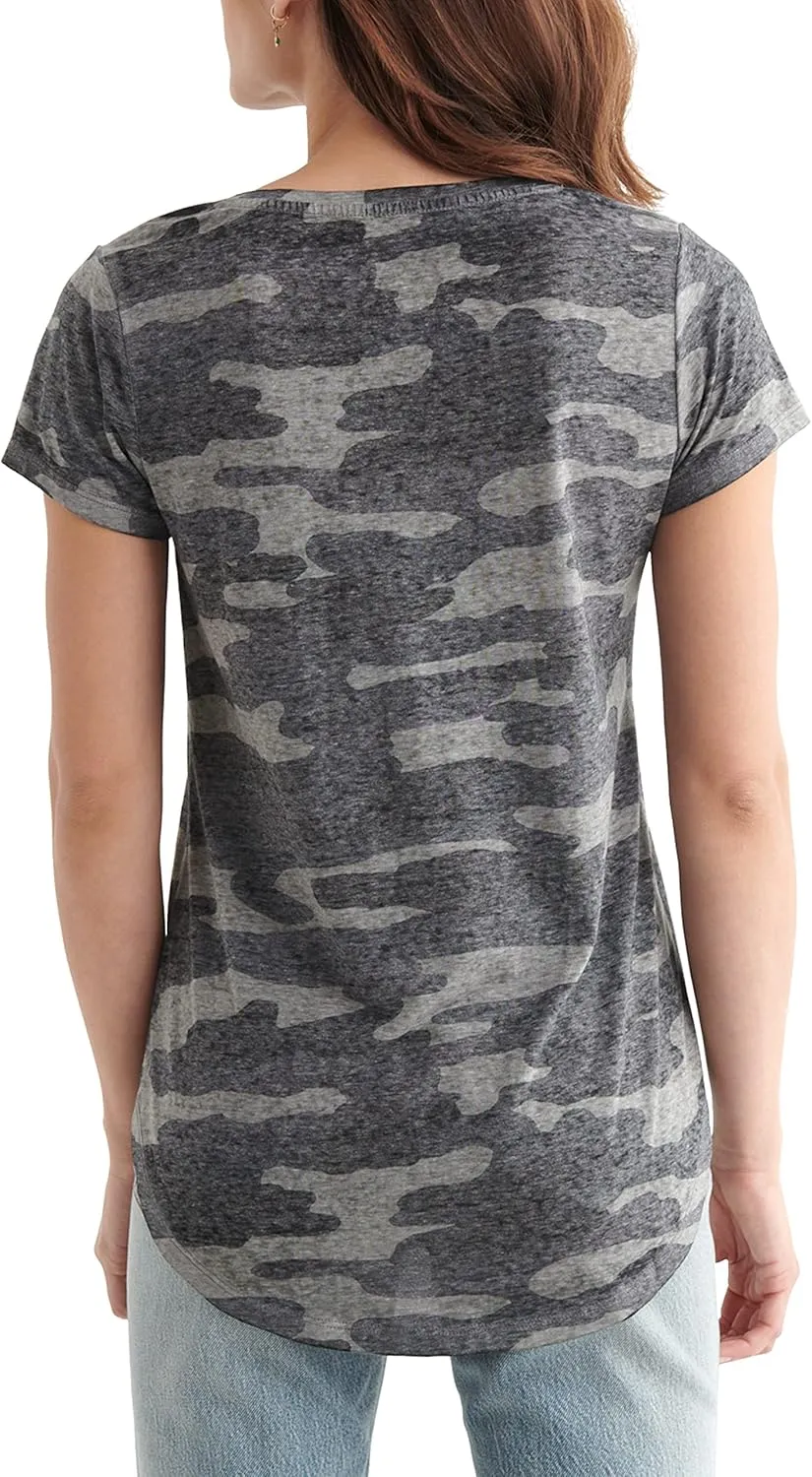 Lucky Brand Women's Short Sleeve Camo Burnout Tee