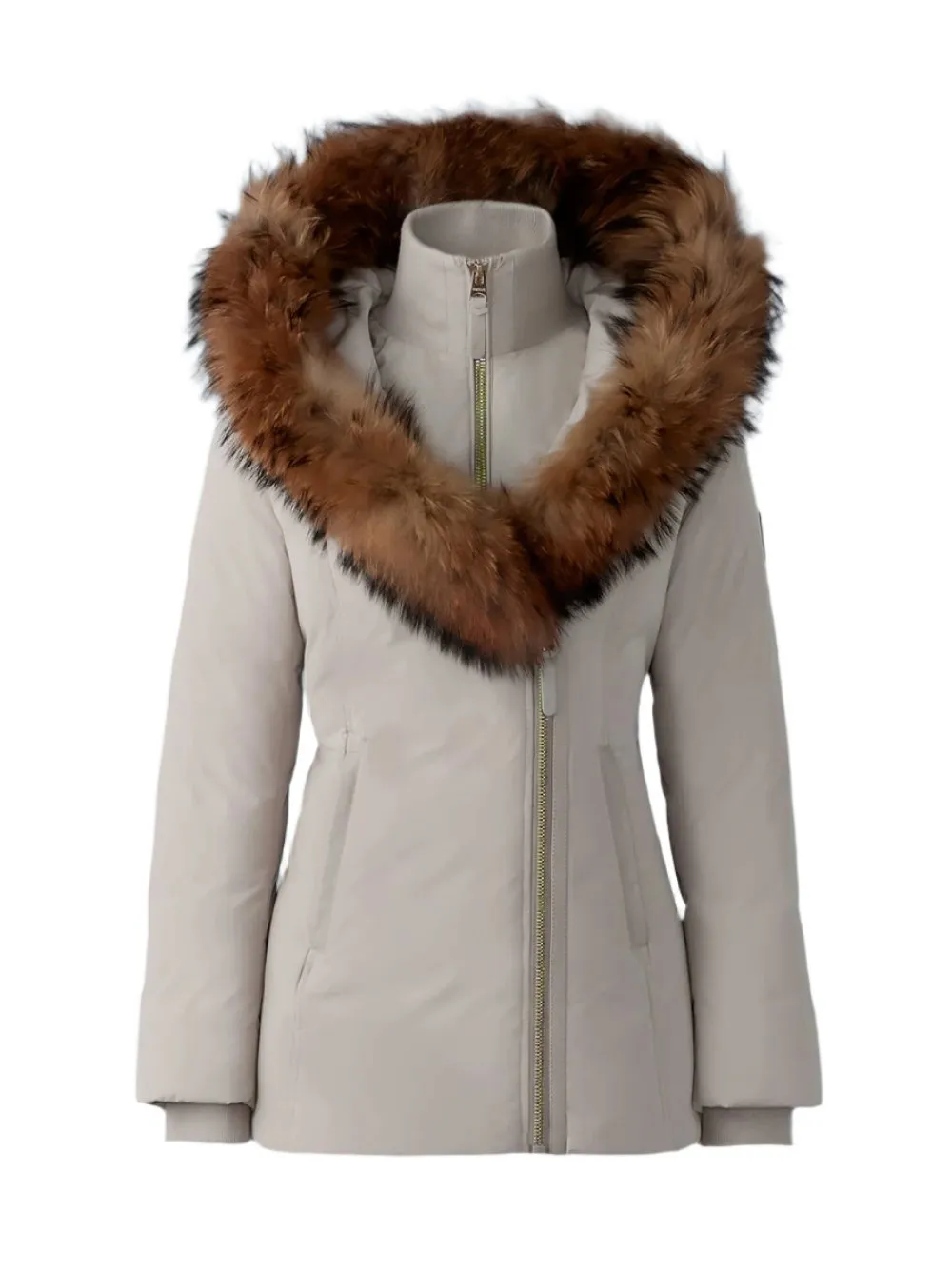 Mackage Down Coat with Natural Fur Collar in Trench/Gold