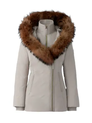Mackage Down Coat with Natural Fur Collar in Trench/Gold