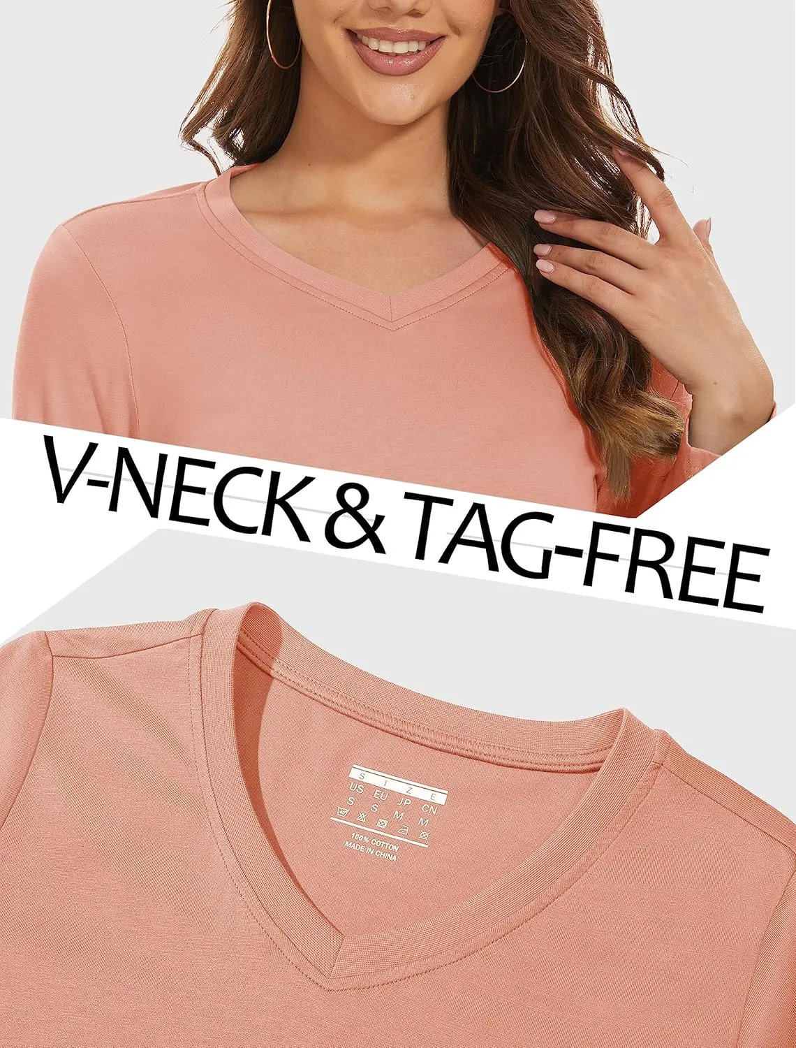 MAGCOMSEN Women's Long Sleeve Shirts V Neck Cotton Basic Tee Soft Breathable Casual Tops Cassic-Fit T-Shirt