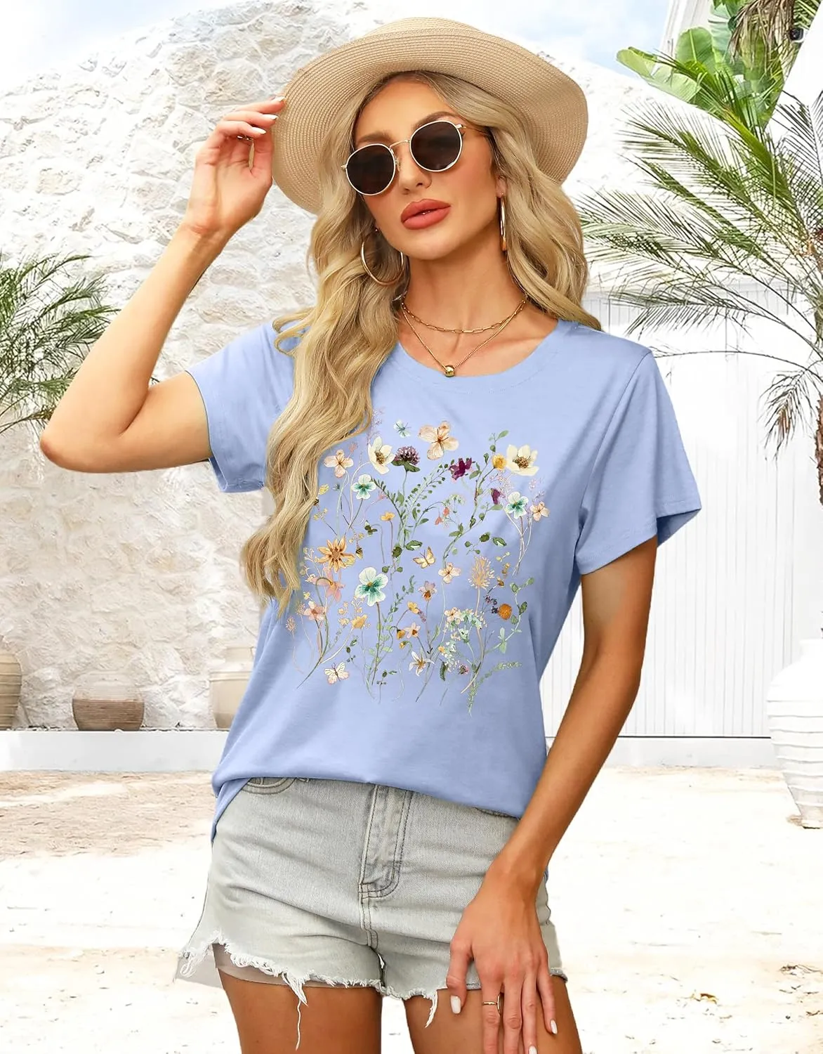 MAPICK Women's Floral Graphic Tees Short Sleeve Casual T-Shirts Boho Style Cute Summer Loose Fit Tops