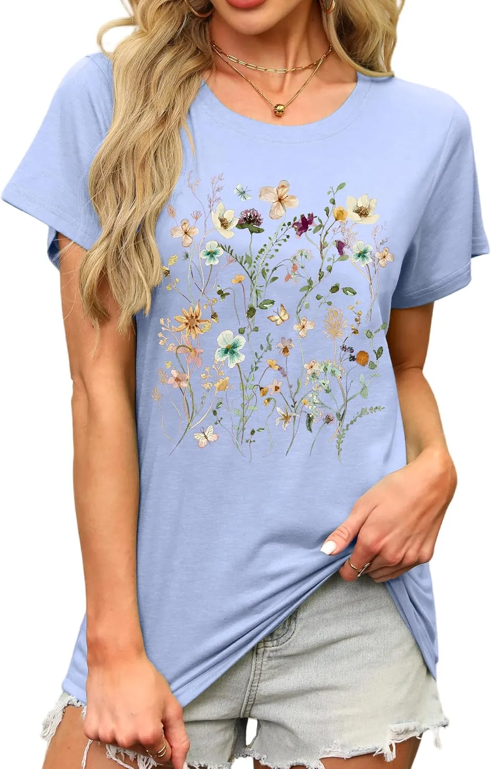 MAPICK Women's Floral Graphic Tees Short Sleeve Casual T-Shirts Boho Style Cute Summer Loose Fit Tops