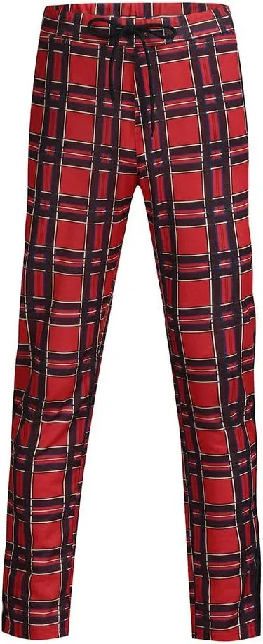 Maryia Men's Casual Plaid Trousers Flat-Front Skinny Slim Fit Track Chino Pants Running Sport Joggers Sweatpants
