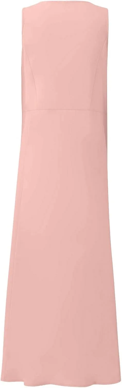 Maxi Dress for Women,2024 Summer Trendy Plain Plus Size Cotton Linen Dress,Casual Crewneck Sleeveless Flowy Sundress