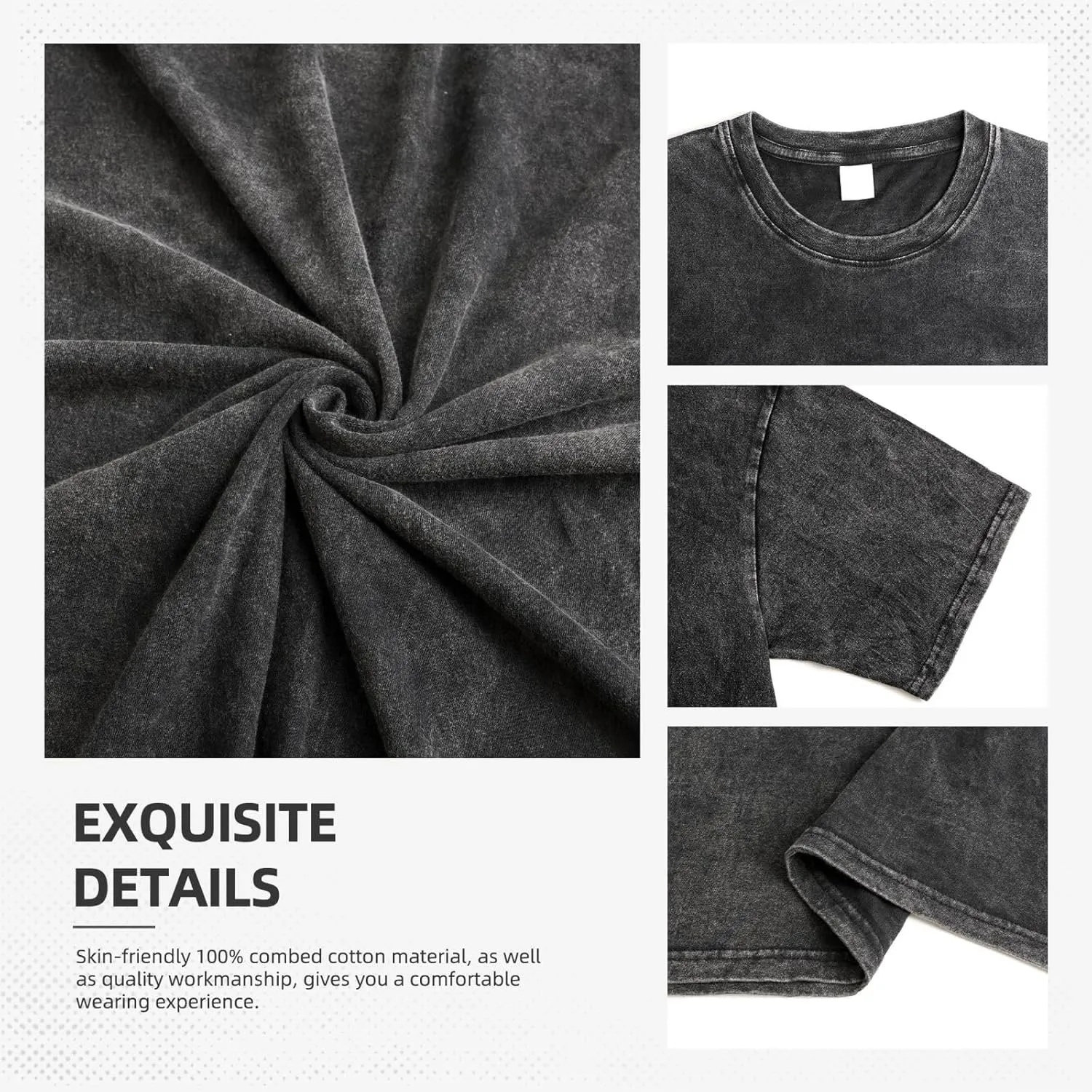 Men Vintage Oversized Drop Shoulder Casual T-Shirt Loose Wash Solid Tee Tops