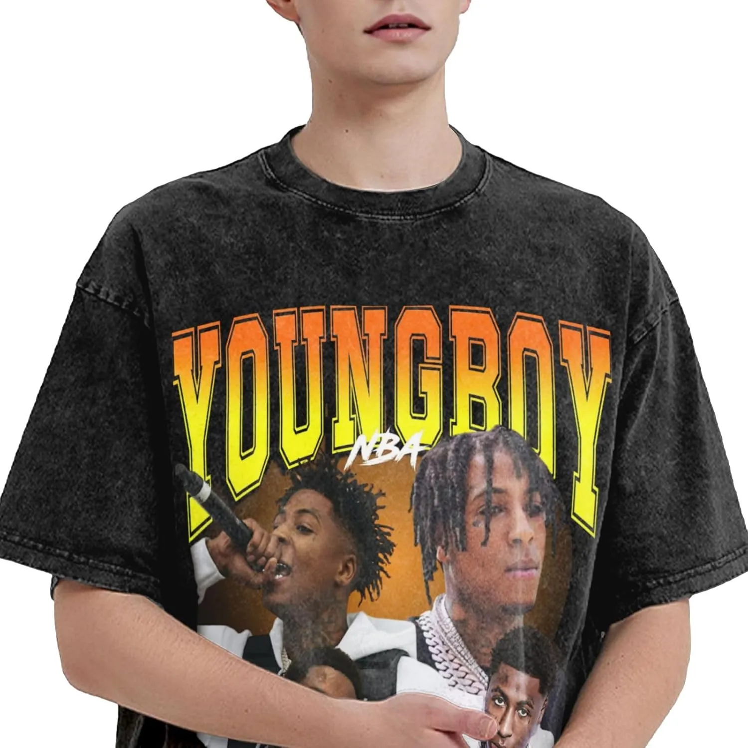 Men Vintage Oversized Drop Shoulder Casual T-Shirt Loose Wash Solid Tee Tops