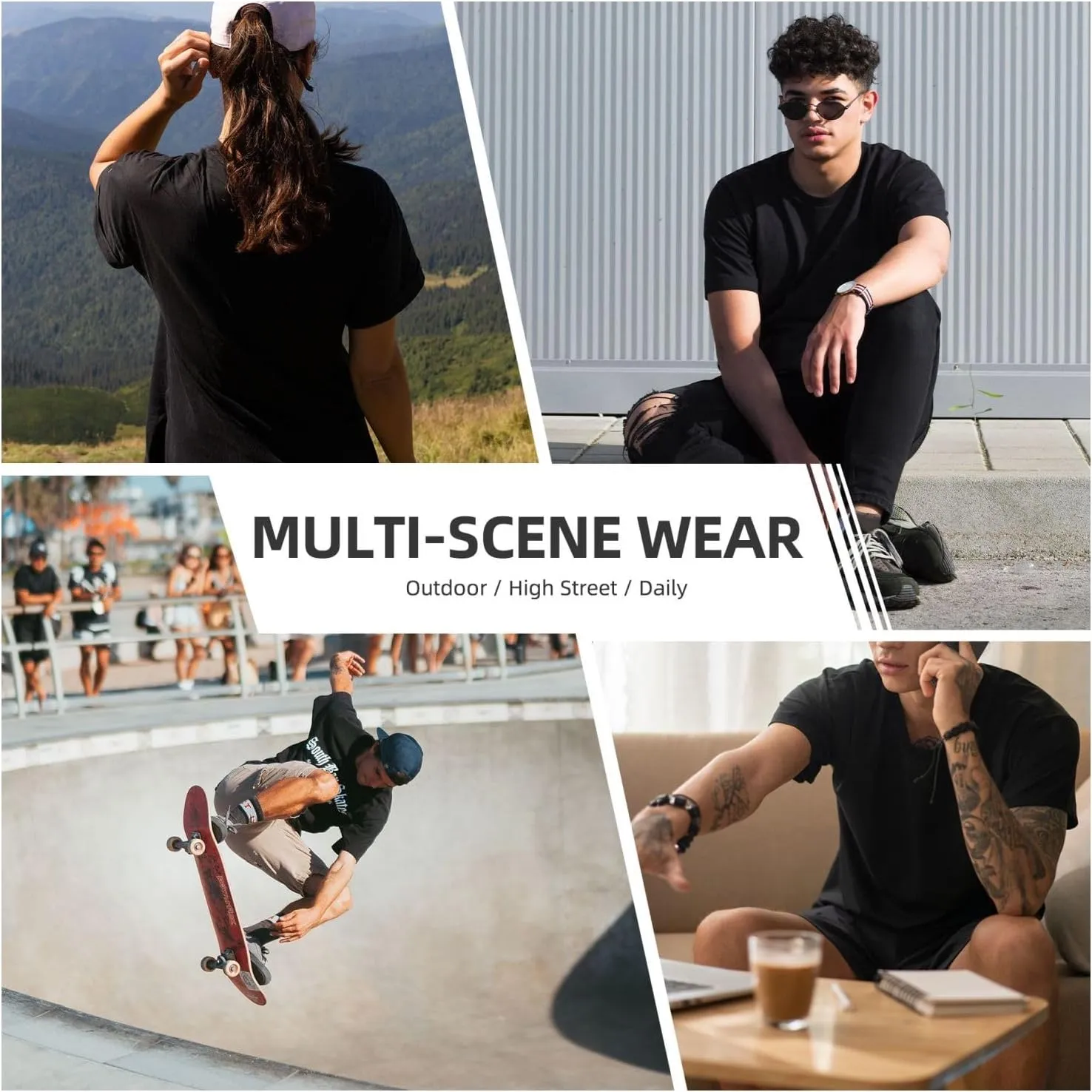 Men Vintage Oversized Drop Shoulder Casual T-Shirt Loose Wash Solid Tee Tops