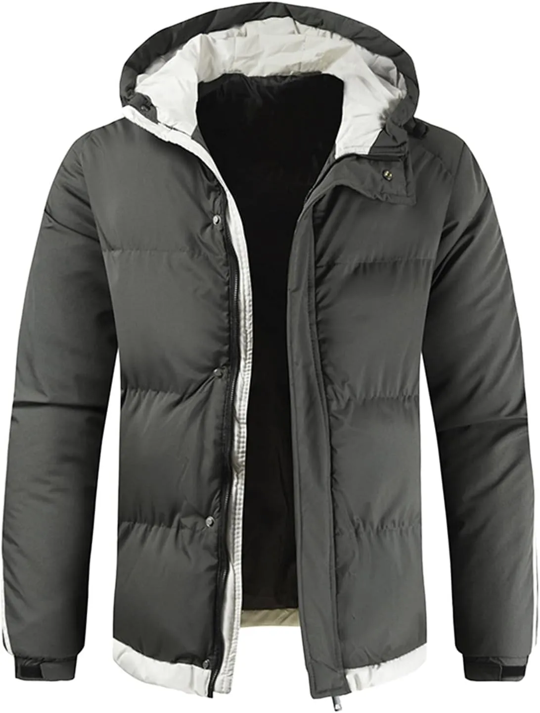 Mens Autumn And Winter Fashion Casual Solid Color Padded Warm Cotton Coat Cotton Padded Jacket Olive Coats for