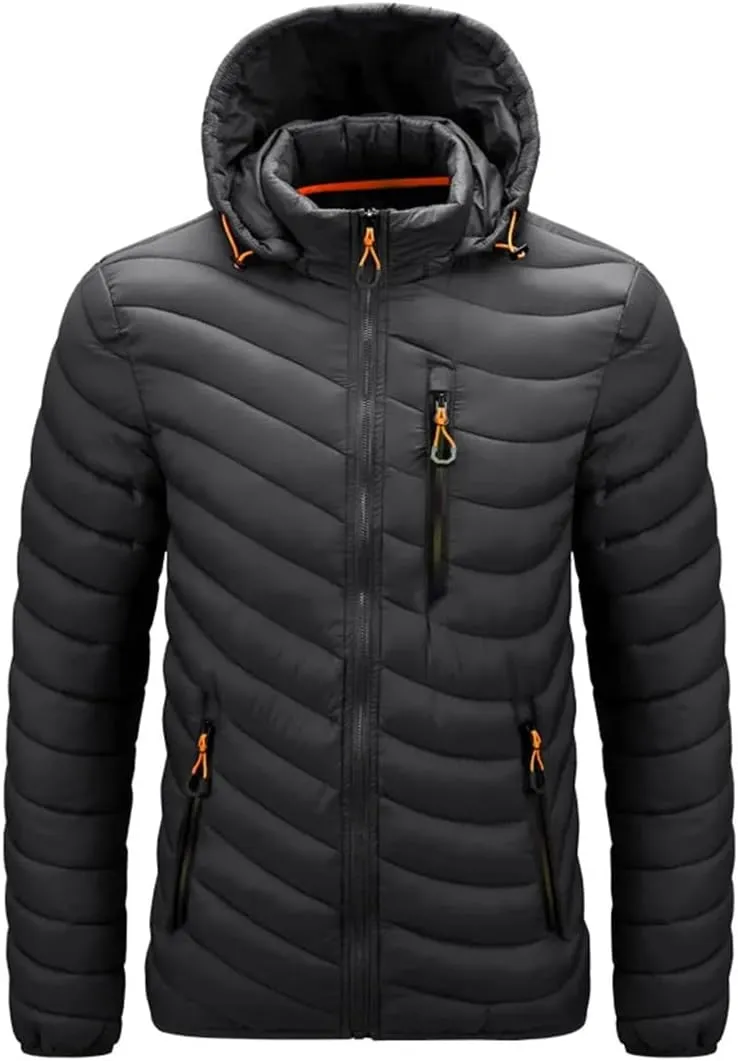 Men's Autumn Winter Warm Coat Casual Lightweight Hooded Cotton Padded Jacket