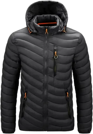 Men's Autumn Winter Warm Coat Casual Lightweight Hooded Cotton Padded Jacket