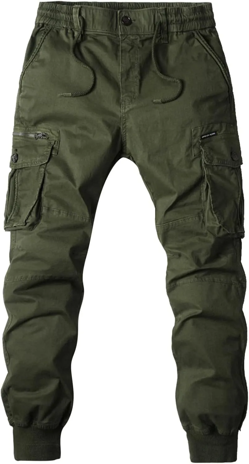 Mens Cargo Sweatpants Casual Fall Fashion Drawstring Jogger Trousers with Multi Pockets Lightweight Outdoor Pants