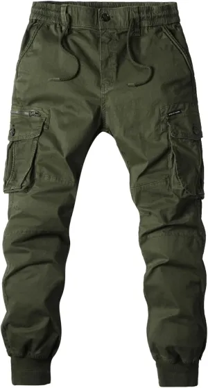 Mens Cargo Sweatpants Casual Fall Fashion Drawstring Jogger Trousers with Multi Pockets Lightweight Outdoor Pants