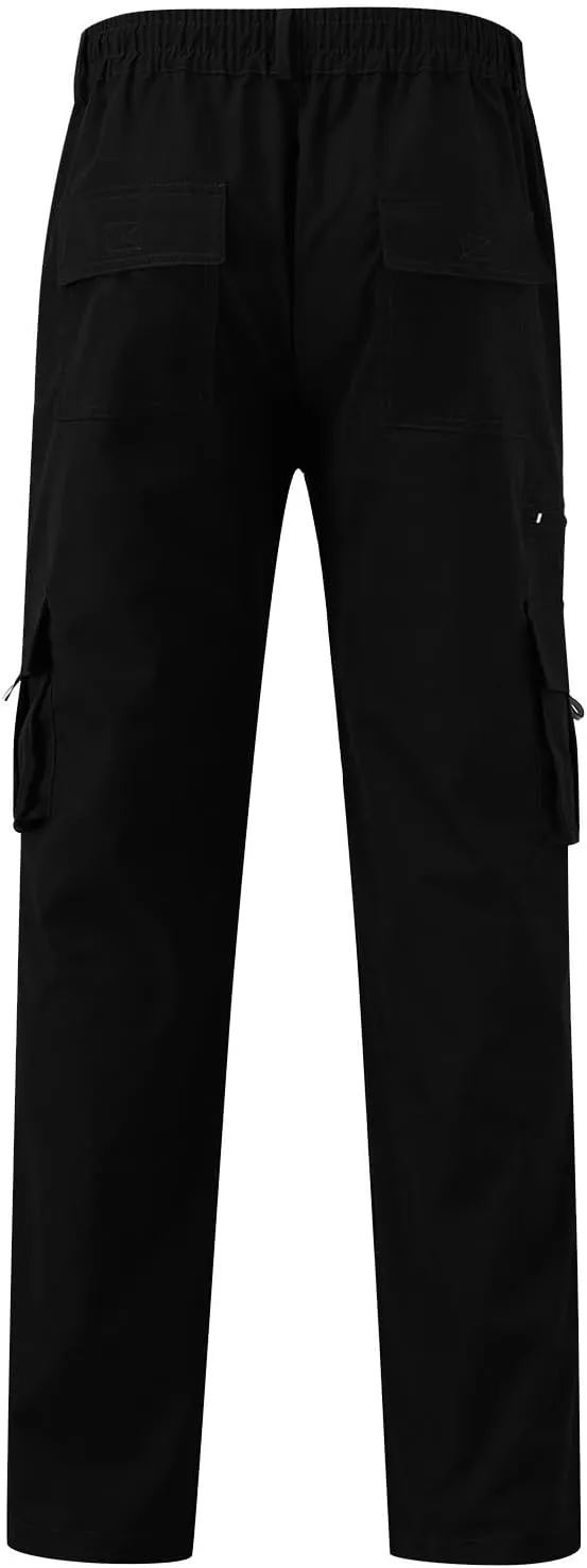 Men's Cargo Sweatpants Heavyweight Baggy Elastic Waist Athletic Jogger Pants Straight Leg Drawstring Trousers