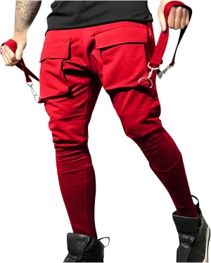 Men's Casual Cargo Pants Drawstring Stretch Elastic Waist Tapered Pants Slim Fit Sport Pants with Multi Pockets