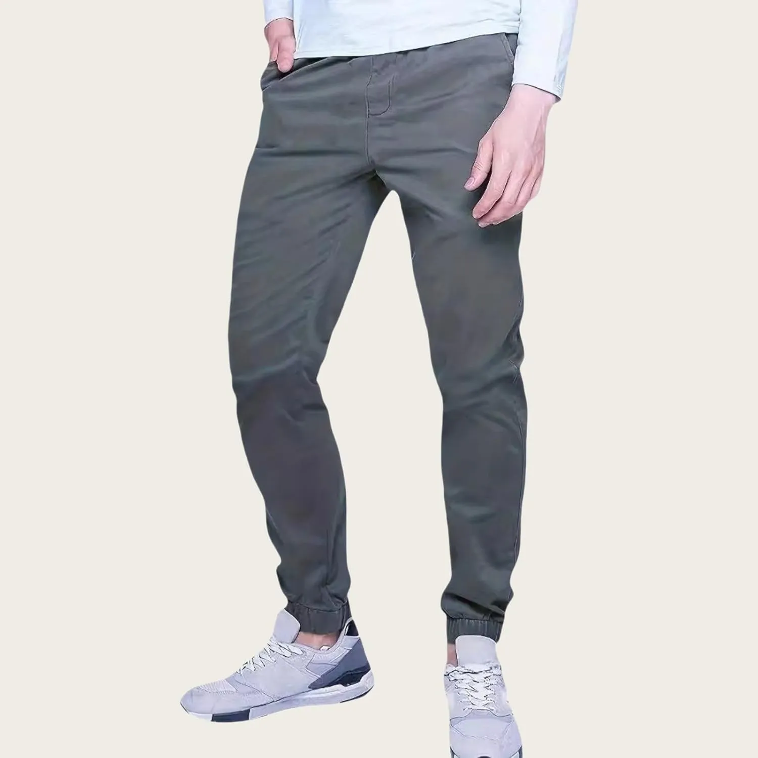 Mens Casual Chino Jogger Pants, Straight Fit Lightweight Stretch Athletic Pants with Pockets, for Hiking Activities