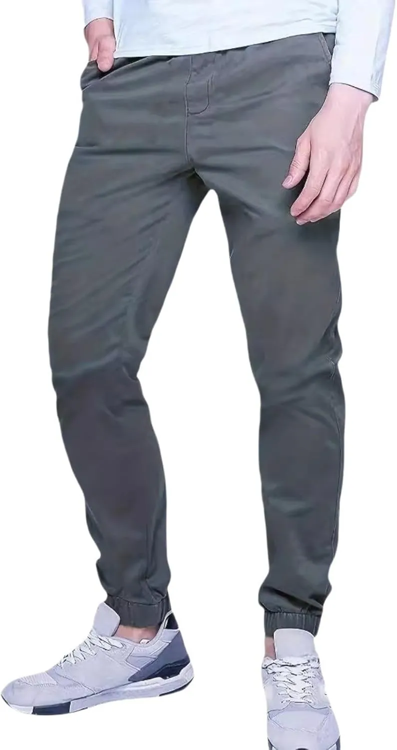 Mens Casual Chino Jogger Pants, Straight Fit Lightweight Stretch Athletic Pants with Pockets, for Hiking Activities